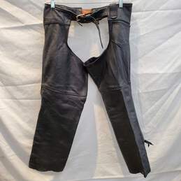 Steer Brand Black Leather Biker Chaps Sz-Lrg