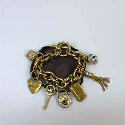 Designer Michael Kors Gold-Tone Fashion Crystal Heart Charm Bracelet