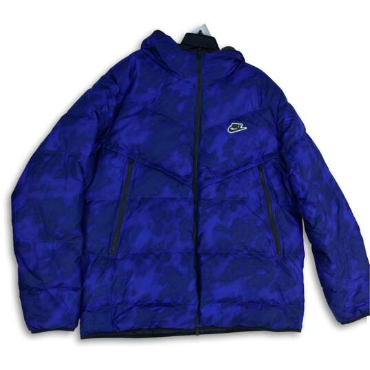 Nike Mens Windrunner Blue Hooded Camouflage Full Zip Puffer Jacket Size 3XL image number 1