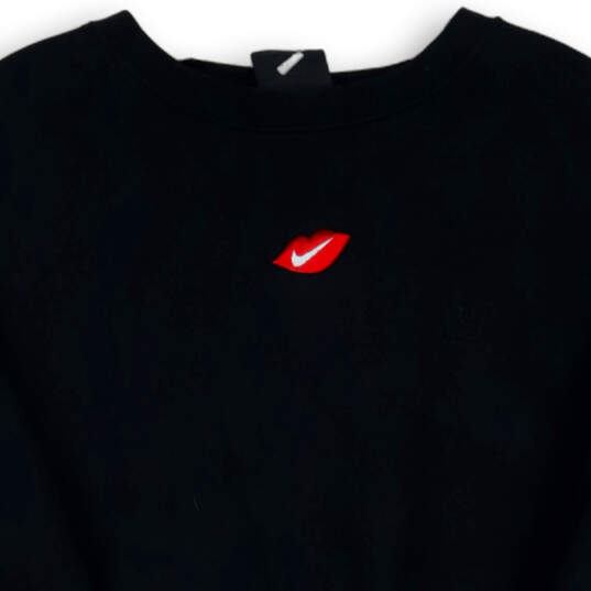 Womens Black Long Sleeve Embroidered Lips Logo Cropped Sweatshirt Size Small image number 3
