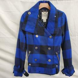 BB Dakota Women's Black Blue Plaid Cowell Studded Jacket Size Small
