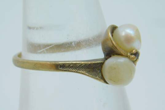 Vintage 10K Yellow Gold Pearl & Spinel Bypass Ring 2.8g image number 2