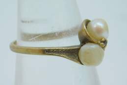 Vintage 10K Yellow Gold Pearl & Spinel Bypass Ring 2.8g alternative image