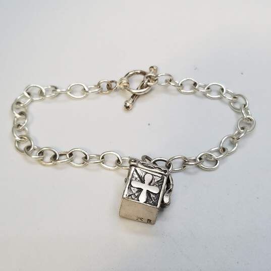 Sterling Silver Rolo Chain Trinket Box Charm 7 7/8inch Bracelet 14.0g image number 1