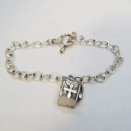 Sterling Silver Rolo Chain Trinket Box Charm 7 7/8inch Bracelet 14.0g