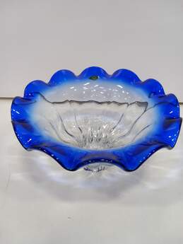 Shannon Crystal Blue Carnival Glass Bowl 13.5" Dia.