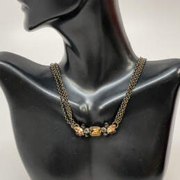 Designer Sorrelli Gold-Tone Crystal Stone Triple Strand Link Chain Necklace