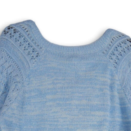 NWT Womens Blue Knitted Balloon Sleeve V-Neck Pullover Sweater Size XL image number 4