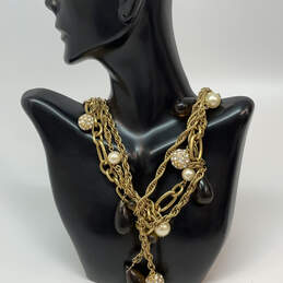 Designer J. Crew Gold-Tone White Pearls Multi Strand Linked Chain Necklace