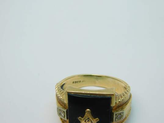 10K Yellow Gold Diamond Accent Faux Onyx Masonic Ring 5.7g image number 2