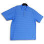 Mens Blue White Dry Fit Striped Spread Collar Short Sleeve Polo Shirt Sz XL image number 1