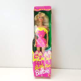 Vintage Ruffle Fun Barbie Doll 1994 Short Pink Dress w Yellow Ruff NRFB