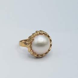 14k Gold 14mm FW Button Pearl Sz 6.25  Ring 6.3g