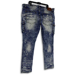 Mens Blue Denim Medium Wash Pockets Distressed Skinny Leg Jeans Size 44x34 alternative image