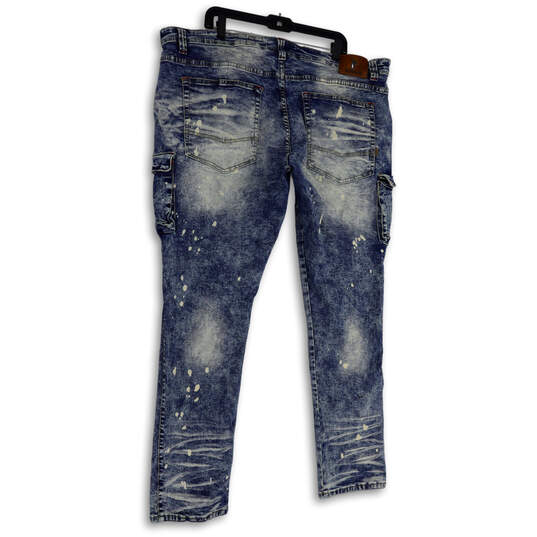 Mens Blue Denim Medium Wash Pockets Distressed Skinny Leg Jeans Size 44x34 image number 2