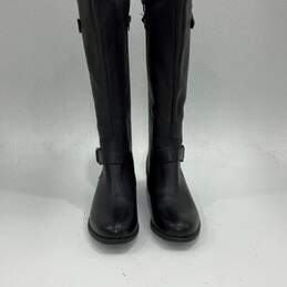 Womens Jean Black Leather Round Toe Zipper Knee-High Riding Boots Size 9 M