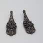 Antique Sterling Silver Onyx Marcasite Art Deco Style Dangle Earrings 15.6g image number 1