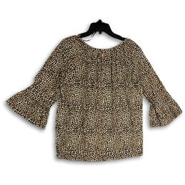 NWT Womens Brown Animal Print Bell Sleeve Pullover Blouse Top Size Large alternative image