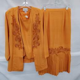 3K Fashion Bright Orange x3 Piece Suit w Skirt Size M