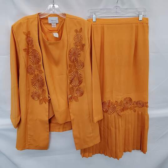 3K Fashion Bright Orange x3 Piece Suit w Skirt Size M image number 1