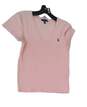 Womens Pink Short Sleeve V Neck Pullover Blouse Top Size Large image number 1
