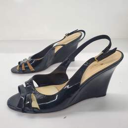 Kate Spade Women's Black Patent Leather Open Toe Wedge Heels Size 9B alternative image