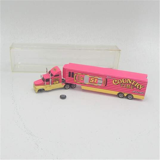 Vintage 1994 Neil Bonnett #51 Country Time Racing Race Car Semi Transporter in Display Case image number 1