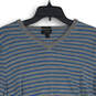 Mens Gray Blue Striped Merino Wool V-Neck Long Sleeve Pullover Sweater Sz M image number 3