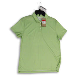 NWT Womens Green Polka Dot Short Sleeve Side Slit Polo Shirt Size L