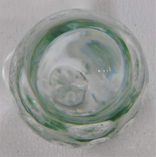 Vintage Murano Style Art Glass Green Bubble Paperweight image number 2