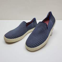 Rothys Blue Riviera Pinstripe Slip On Shoes Womens 8.5 Casual