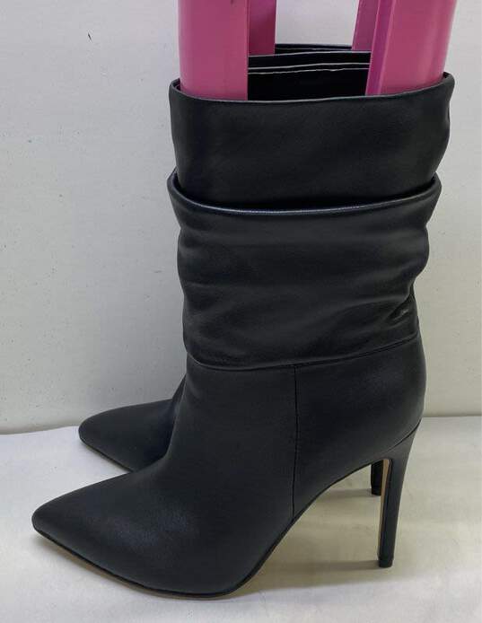 Nine West Black Leather Scrunchy Pleated Ankle Heel Boots Size 9 M image number 4