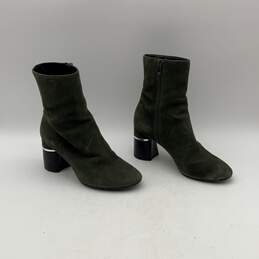 Phillip Jim Womens Olive Green High Block Heel Side Zip Ankle Boots Size EU 35