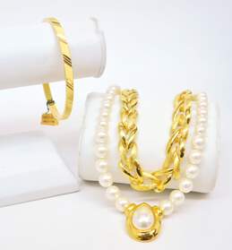 Vintage Monet & Napier Faux Pearl & Gold Tone Necklaces & Bangle Bracelet 102.8g
