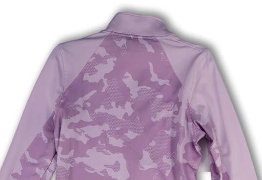 Womens Pink Camouflage Mock Neck 1/4 Zip Activewear Pullover T-Shirt Size L image number 4