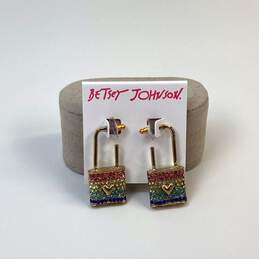 Designer Betsey Johnson Gold-Tone All You Need Is Love Lock Drop Earrings