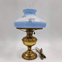 Vintage Aladdin Electric Converted Oil Lamp w/ Blue Floral Glass Shade