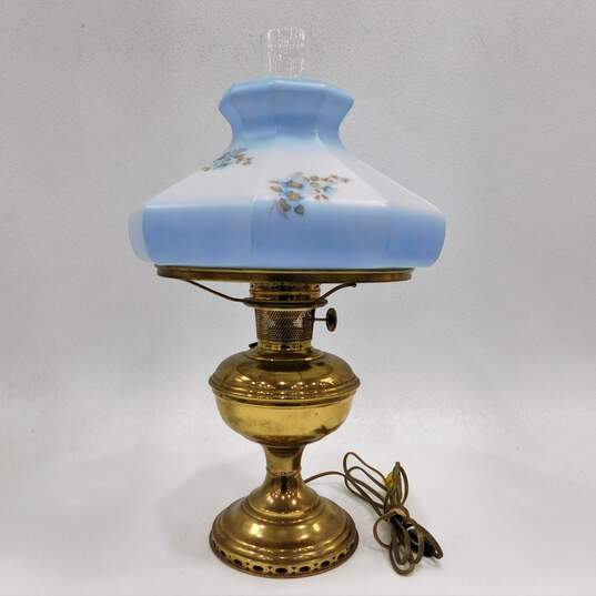 Vintage Aladdin Electric Converted Oil Lamp w/ Blue Floral Glass Shade image number 1