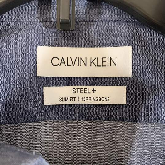 Men's Blue Grey Calvin Klein Button-Up Shirt, Sz. M (15-34/35) image number 3