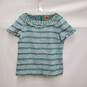 Tory Burch WM's Joan Tweed Sea Green Fringe Embellished Stripped Blouse Size 14 image number 1