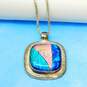 Artisan 925 Chunky Dichroic Glass Pendant Necklace 28.9g image number 1