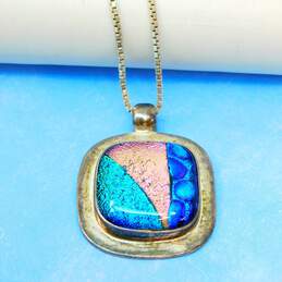 Artisan 925 Chunky Dichroic Glass Pendant Necklace 28.9g