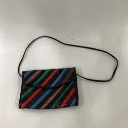 Womens Multicolor Leather Striped Serpent Inner Divider Flap Crossbody Bag