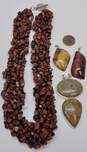 Artisan 925 & Silvertone Brown Jasper Chips Beaded Bib Necklace & Fruit Jasper & Red & Yellow Tigers Eye Pendants 160g image number 2