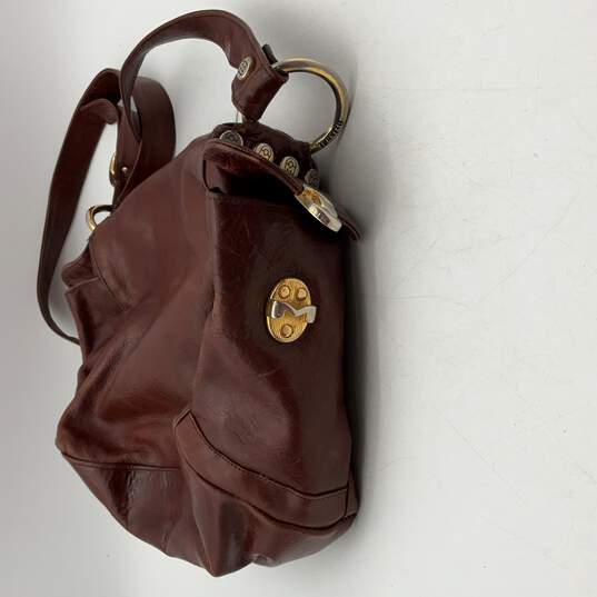 Marino Orlandi Womens Brown Leather Adjustable Strap Push Lock Crossbody Bag image number 5