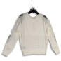 NWT Womens White Lace Long Sleeve Crew Neck Pullover Sweater Size M image number 2