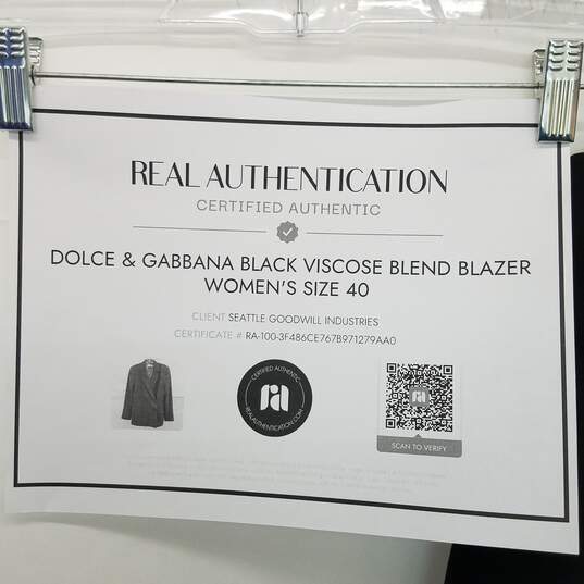 AUTHENTICATED Dolce & Gabbana Black Viscose Blend Blazer Wms Size 40 image number 5