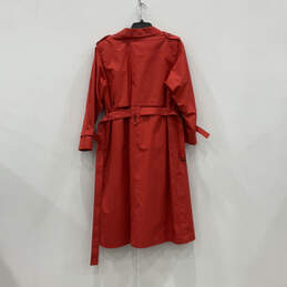 Womens Red Notch Lapel Long Sleeve Belted Button Up Trench Coat alternative image