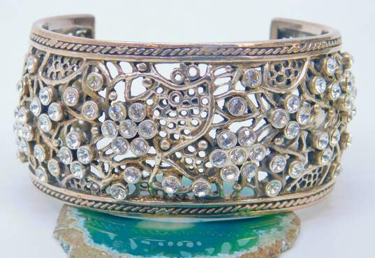 Barse Sterling Silver CZ Ornate Floral Wide Cuff Bracelet 95.8g image number 1