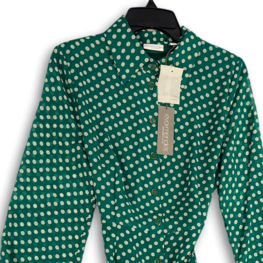 NWT Womens Green Polka Dot Long Sleeve Belted Button Front Shirt Dress Sz 6 image number 3